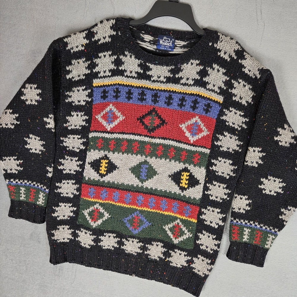 VTG Woolrich Sweater Mens Large Aztec Navajo Chunky Heavy Knit 90s Native Wool
